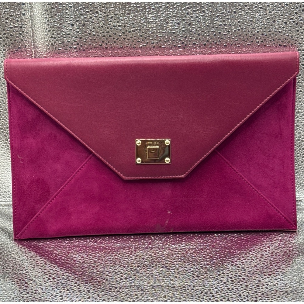 Jimmy Choo Burgundy Leather & Suede Envelope Clutch